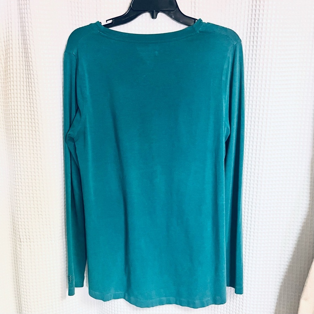 Coolibar Sun Protect Teal Tunic Soft Cotton Blend Vneck Long Sleeve Hi Low Top M - Picture 7 of 7